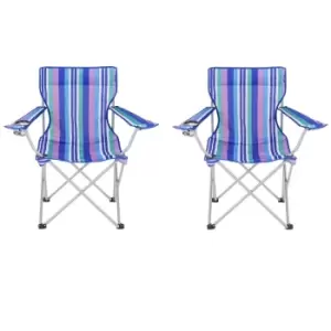 image of 2 Folding Beach Chairs For Camping, Fishing Or Beach Blue stripes