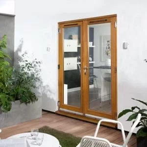 image of Canberra 1 Lite Glazed Laminated Golden Oak External French Door Set, (H)2105mm (W)1805mm