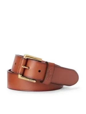 Image of Polo Ralph Lauren Polo Ralph Lauren Leather Belt With Polo Player Keeper, Tan, Size 36, Men