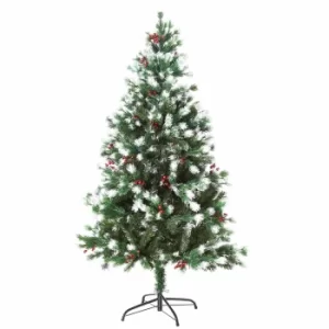 image of Snow Tipped Artificial Pine Christmas Tree with Berries 150cm