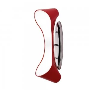 image of Flush Wall Lamp 2 Light E27, Gloss Red, White Acrylic, Polished Chrome