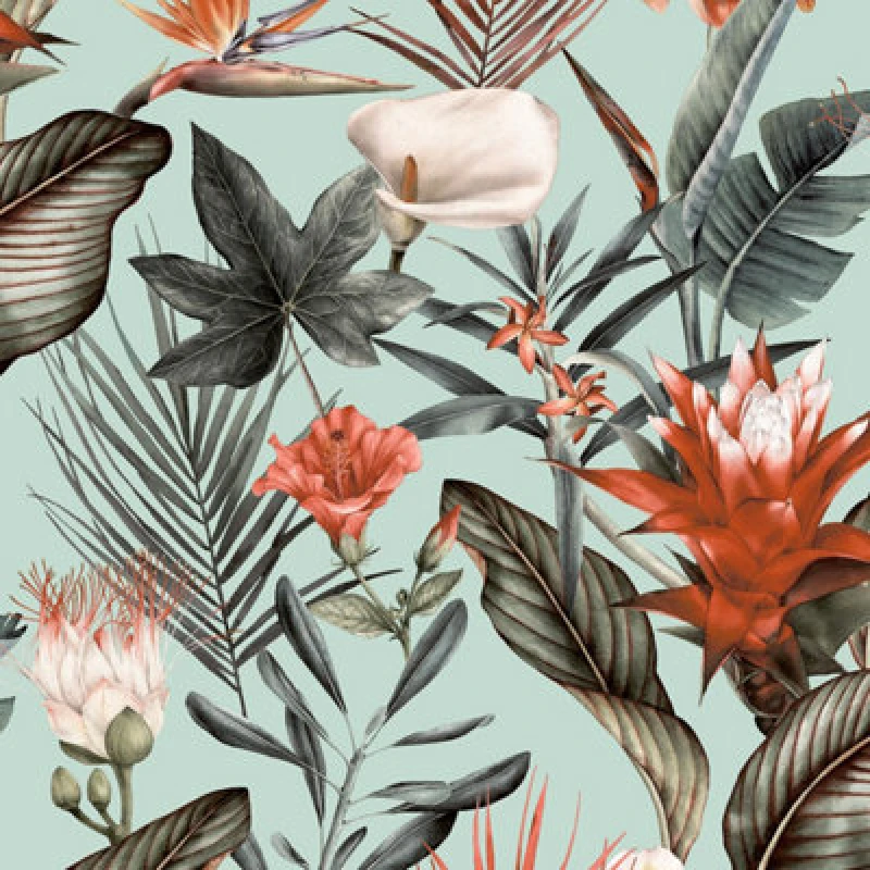 Image of Debona Floral Leaf Tropical Plant Jungle Leaves Duck Egg Wallpaper 5071