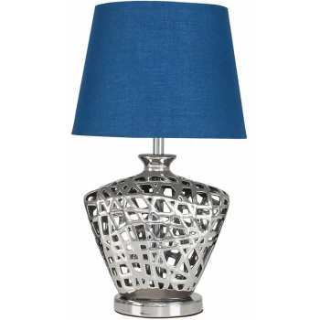 Image of Silver Lattice Vase Table Lamp With Lampshade - Navy Blue - No Bulb