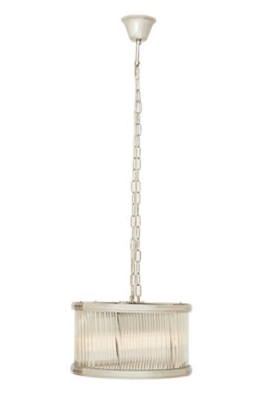 Image of Orsina 5 Bulb Drum Pendant Light, Chrome Frame With Fluted Glass Panels, Chic Art Deco Ceiling Light Fixture