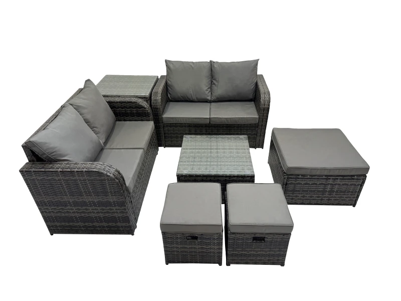 Image of Fimous Love Sofa Square Coffee Table Set with Side Table 3 Stools in Dark Grey Dark Grey Unisex