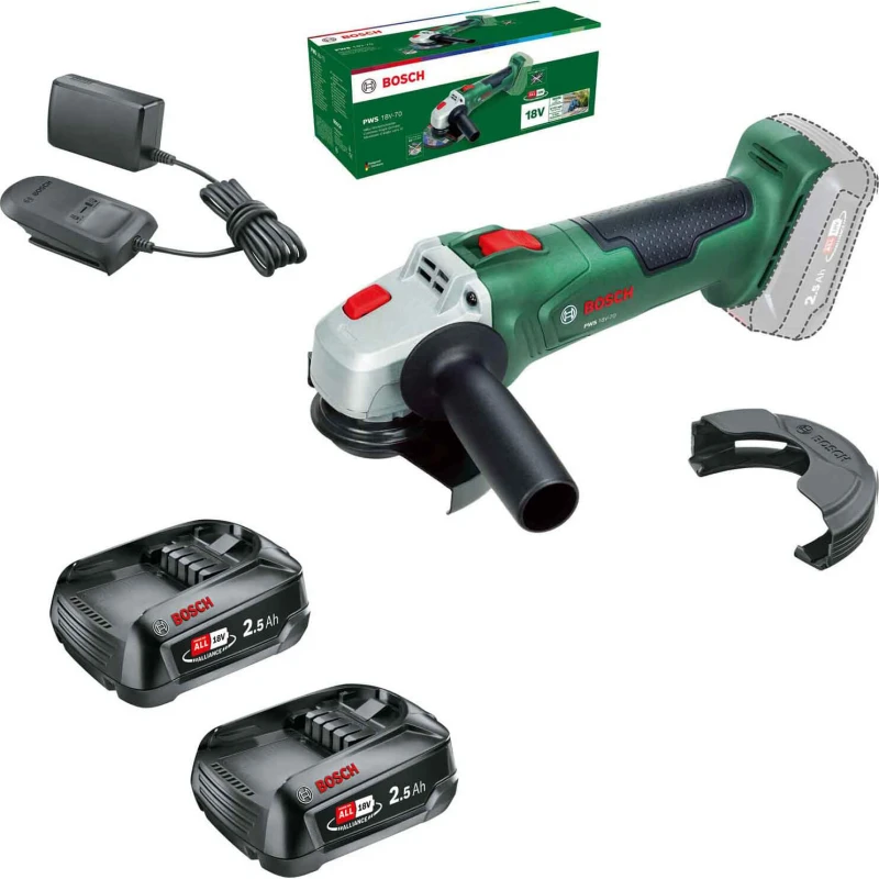 Image of Bosch PWS 18V-70 P4A 18v Cordless Angle Grinder 115mm 2 x 2.5ah Li-ion Charger No Case PWS 18V-70
