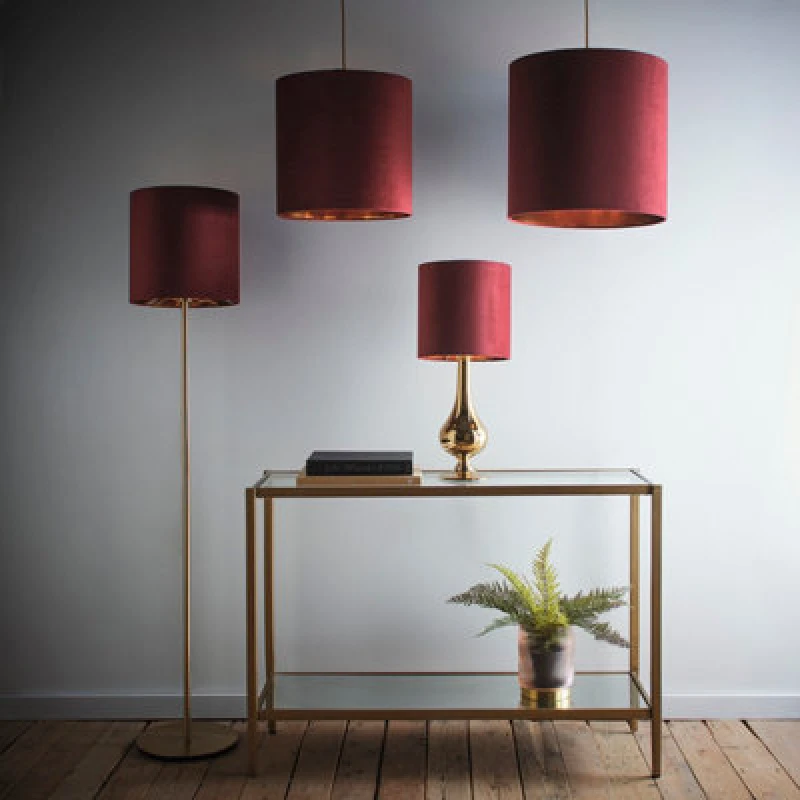 Image of K Living 16" Wine Velvet Drum Lampshade For Lamps And Ceiling