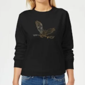 Image of Harry Potter Hedwig Broom Gold Womens Sweatshirt - Black