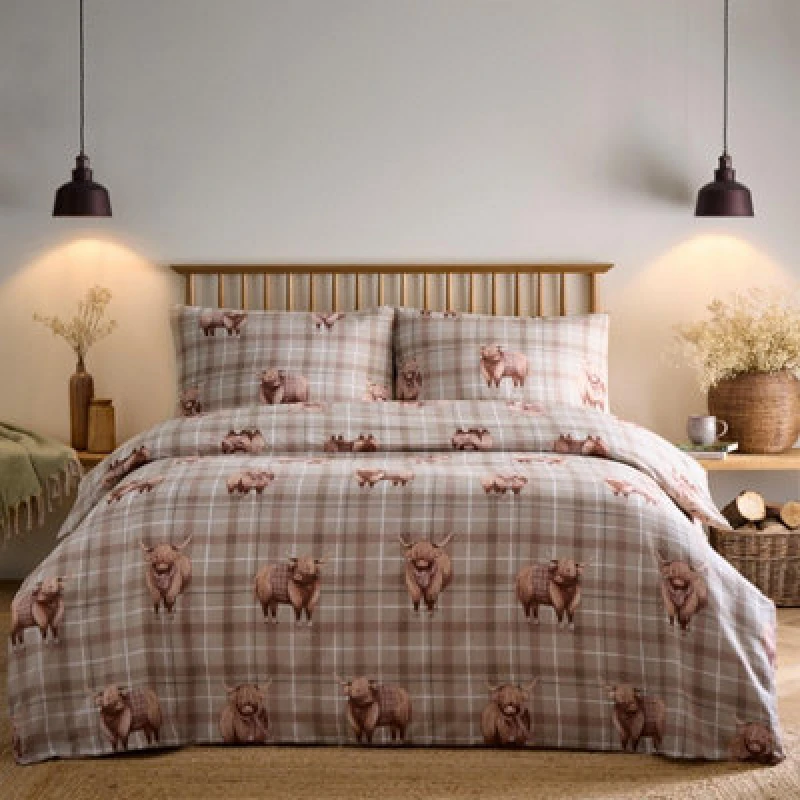 Image of Portfolio Home Highland Cow Natural Duvet Cover Set Double Bedding Set