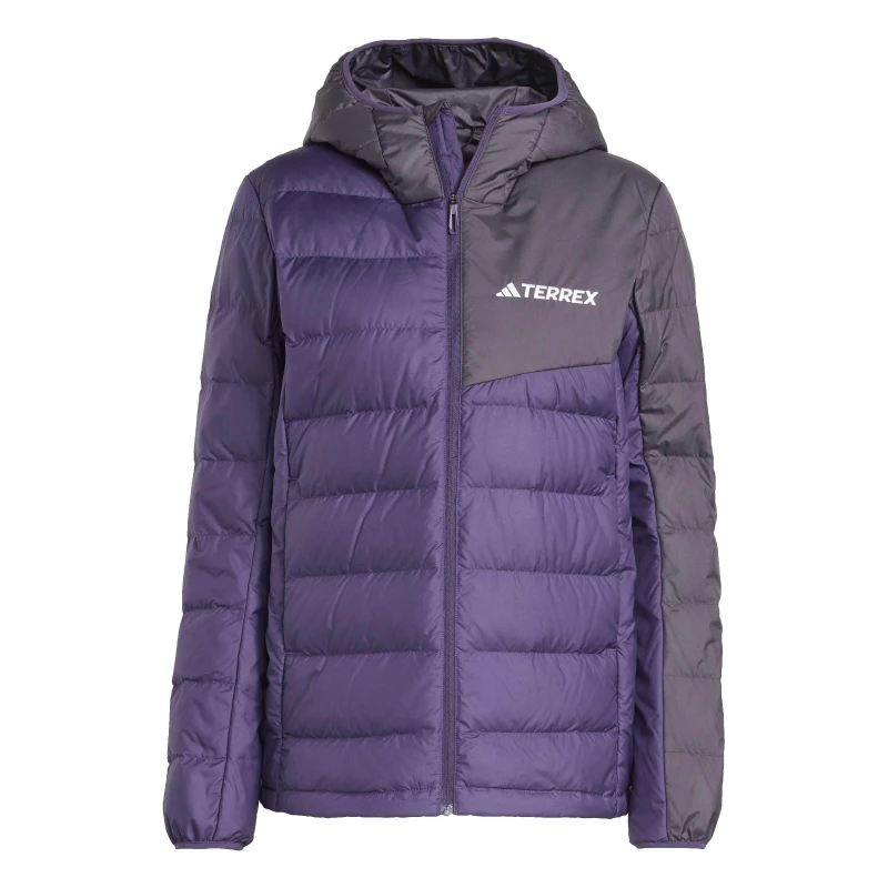 Image of adidas Womens Terrex Multi Light CLIMAWARM Hooded Down Jacket Plum/Black female 16 (XL)