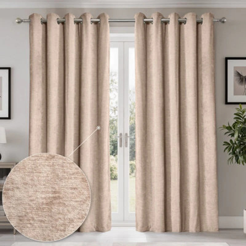 Image of Emma Barclay Canterbury Blackout Chenille Eyelet Curtains, Natural - 46 X 54" Pair