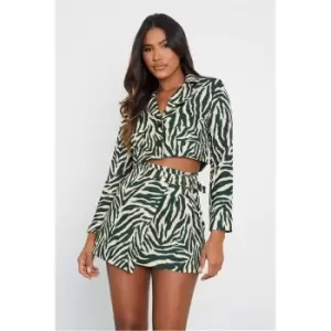 I Saw It First Green Zebra Printed Belted Mini Wrap Skirt - Green