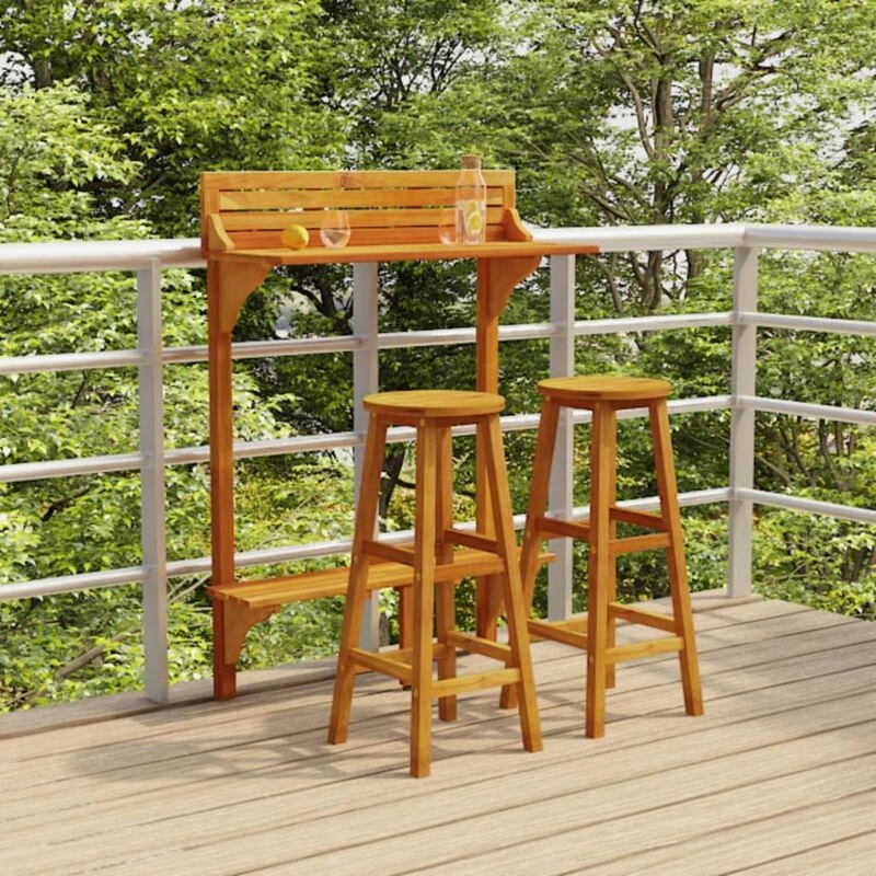 Image of VIDAXL 3 Piece Balcony Bar Set Solid Wood Acacia Vidaxl 8720287143079