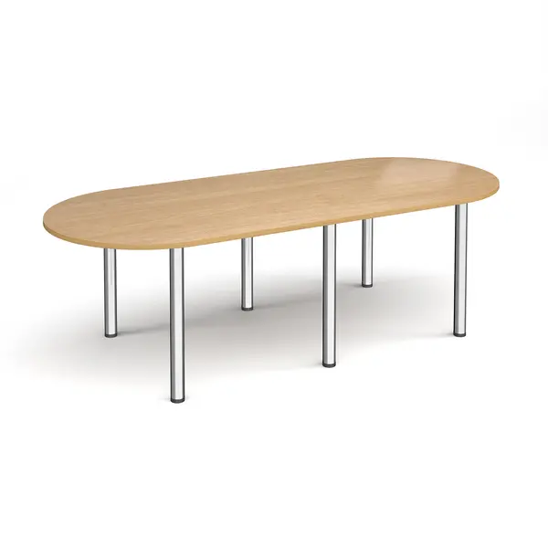 image of Radial End Meeting Table with 6 Chrome Legs - 2400mm x 1000mm - Oak