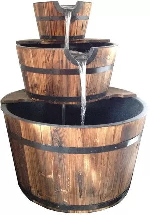 Image of Charles Bentley Garden 3 Tier Wooden Barrel Water Feature