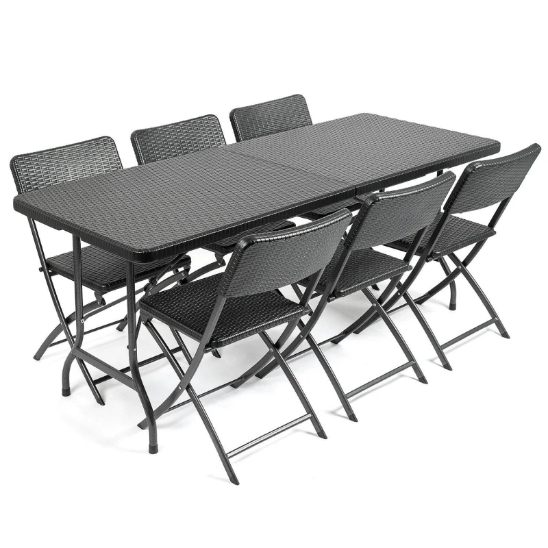 Image of Christow Garden Dining Set 6 Seater Rattan Effect Table Chairs Outdoor Furniture Multi