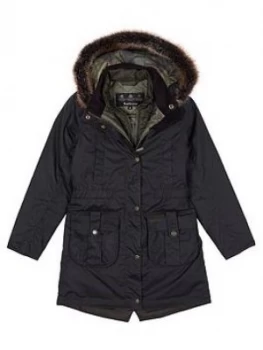 image of Barbour Girls Homeswood Wax Faux Fur Hooded Coat - Olive Size 10-11 Years, Women