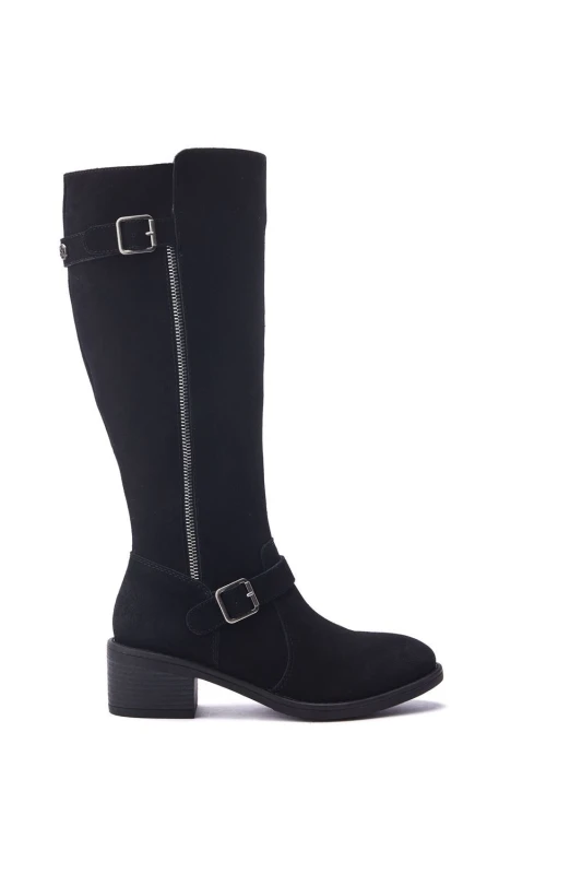 Image of Moda In Pelle 'Senlis' Suede Heeled Boots Black