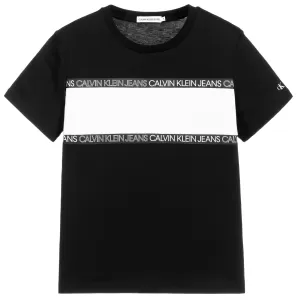 Image of Calvin Klein Jeans Boys Logo Tape Colour Block T-Shirt - Black - 10 Years