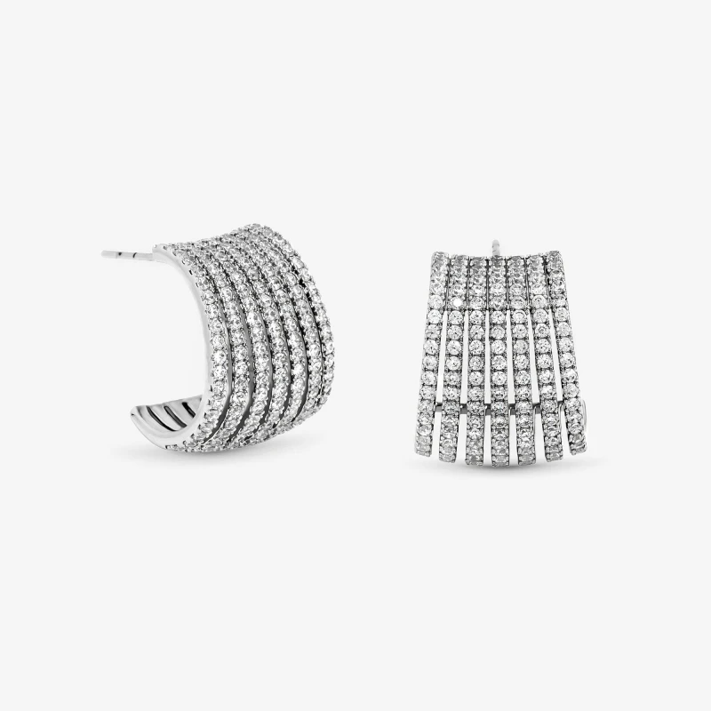 Image of Jon Richard Rhodium Plated CZ Multirow Hoop Earrings Silver female One Size