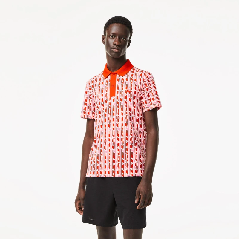 Image of Lacoste Mens Printed Short-Sleeve Polo Shirt Reseda Pink male XS