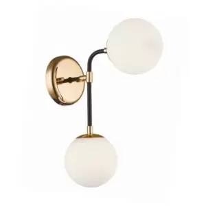 image of Zumaline Riano Wall Lamp, French Gold, Black, Opal, 2x G9