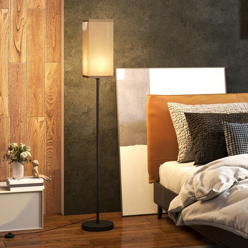 Image of HOMCOM HOMCOM Standing Floor Lamp with Linen Shade for Living Room, Bedroom, Black in Light Brown Light Brown One Size Unisex 5063603253964