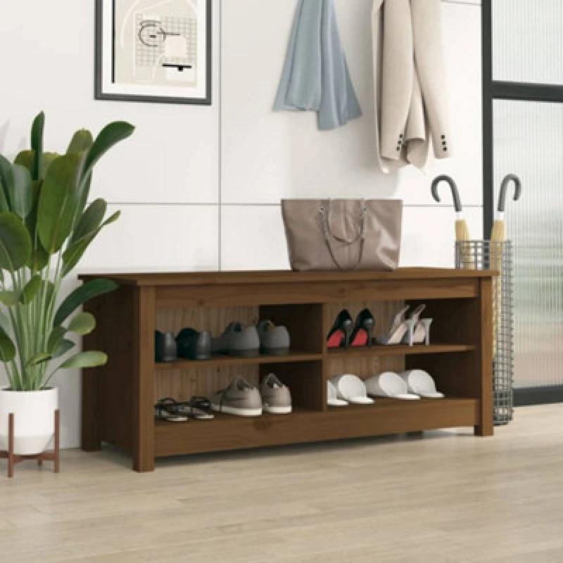 Image of VIDAXL Shoe Bench Honey Brown 110x38x45.5cm Solid Wood Pine Vidaxl 8720286922682