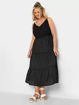Image of Yours Embroidered Strappy Tiered Midi Dress - Black, Size 14, Women