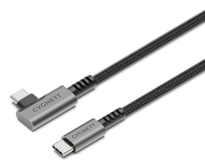 Image of Cygnett Unite Right Angle Braided USB C - USB-C 3.1 1m - Black