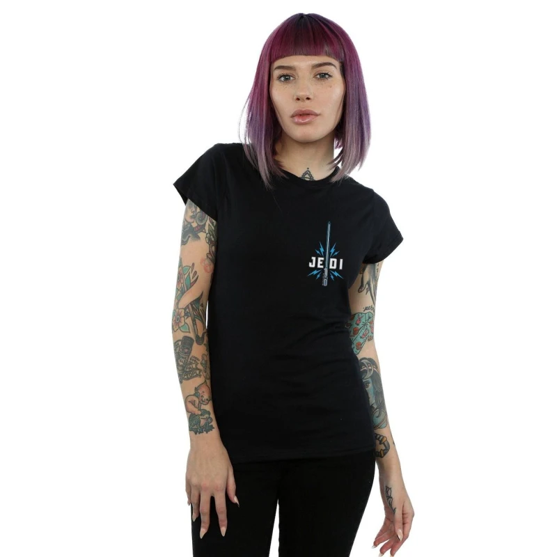 Image of Star Wars Star Wars The Rise Of Skywalker Jedi Badge Breast Print Cotton T-Shirt Black female