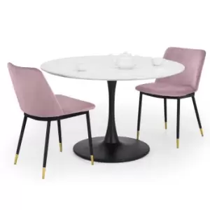 image of Julian Bowen Set Of Holland Round Dining Table & 2 Delaunay Pink Chairs