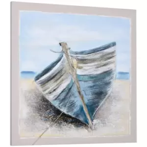 image of Hand-Painted Wall Art, Canvas Painting Beach Boat for Living Room, 90 x 90 cm