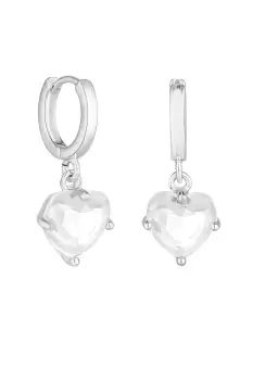 image of Silver Crystal Heart Huggie Hoop Earrings