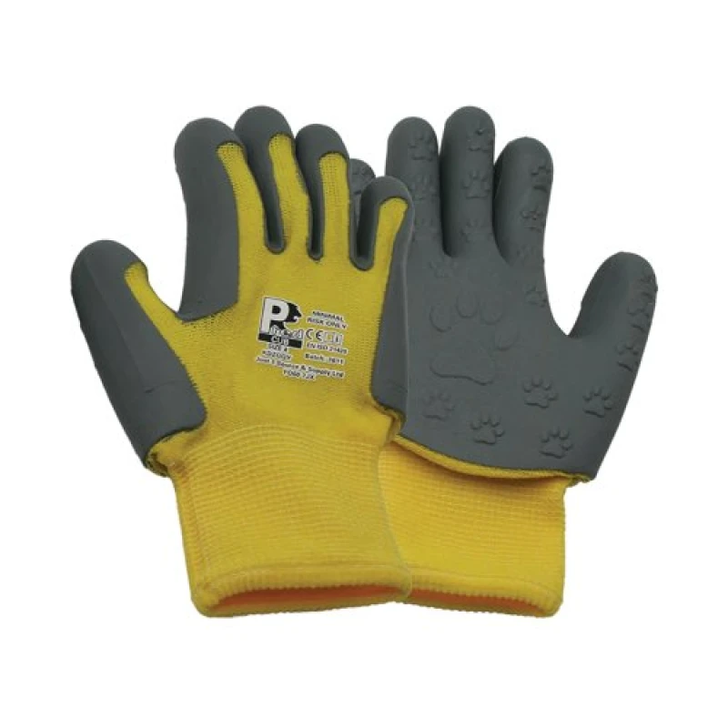 Image of Children's Gloves TPE Palm Coating with Cub Paw Print Design 1 Pair Size 4 Yellow/Grey KDZGGY-4