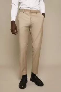 Image of Mens Slim Fit Stone Cotton Stretch Suit Trousers