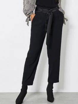 Image of Mint Velvet Mint Velvet Tie Waist Tapered Twill Trouser, Black, Size 8, Women