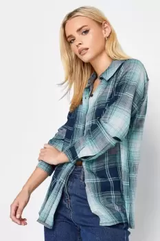 image of Petite Check Print Boyfriend Shirt