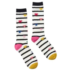 Image of Joules Womens Fluffy Socks Cream Stripe Bee