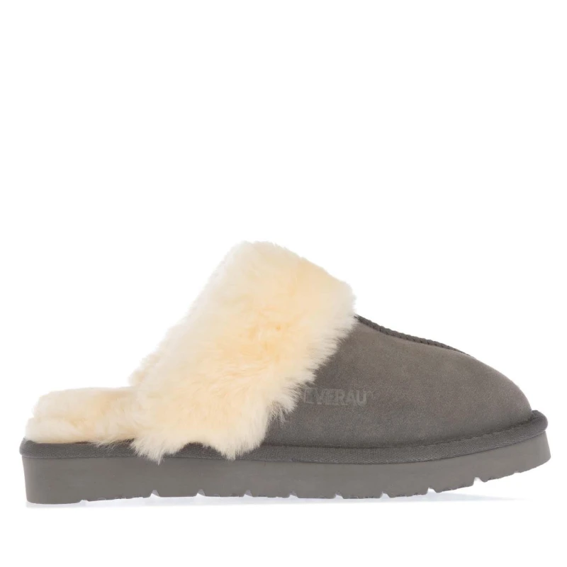 Image of EverAu Australia Womens Real Sheepskin Raven Slippers with EVA Sole in Grey Size: 7 Grey Female 7