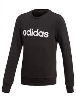 Image of adidas Youth Girls Linear Sweat Top - Black/White, Size 9-10 Years, Women