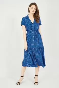 Image of Blue Animal Print Midi Shirt Dress