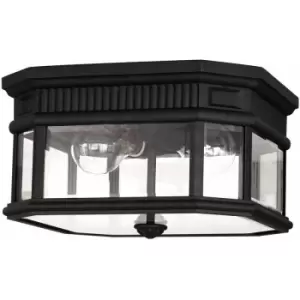 Image of Outdoor IP44 2 Bulb Flush Light Black LED E27 60W Bulb Outside External
