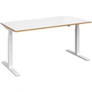 image of Elev8 Rectangular Sit Stand Single Desk with White & Oak Coloured Melamine Top and White Frame 2 Legs Touch 1600 x 800 x 675 - 1300 mm