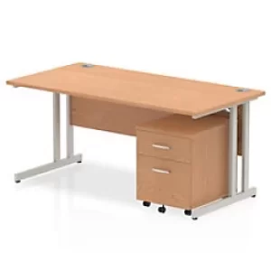 image of Dynamic Rectangular Straight Desk Oak MFC Cantilever Leg Silver Frame Impulse 1 x 2 Drawer Mobile Pedestal Bundle 1600 x 800 x 730mm