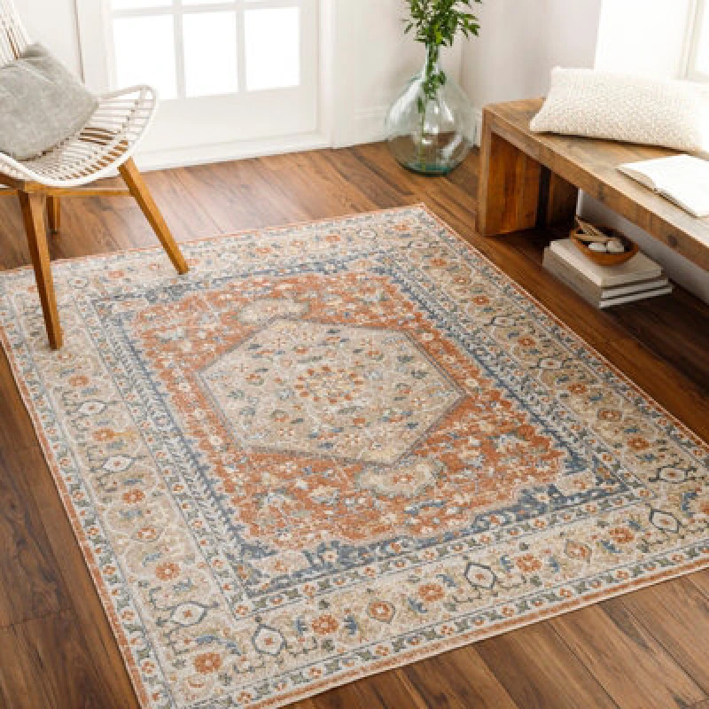 Image of Livabliss Lillian-Washable Orange Brown Traditional Vintage Boho Living Dining Rug 200 X 275cm Easy Care, Non Shedding