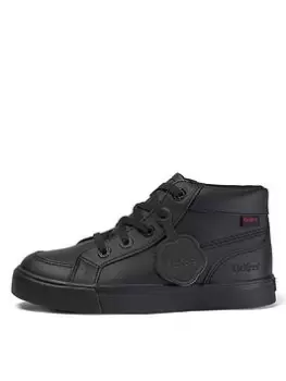 Image of Kickers Tovni Hi Top Leather Lace Up School Boot - Black, Size 2 Older