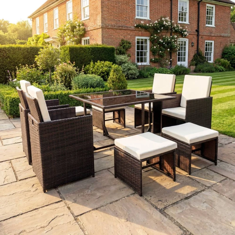 Image of Artemis Home Giulia 9 Piece Rattan Cube Outdoor Set in Brown Brown Unisex