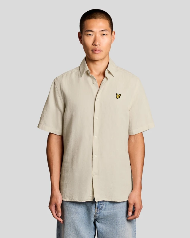 Image of Lyle & Scott Mens Short Sleeve Linen Blend Shirt in Grey