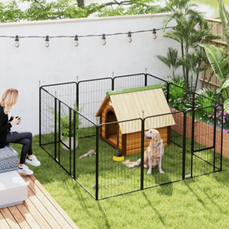 Image of PawHut Dog Pen, 12 Panels Puppy Pen for Large Dogs, 100cm High, Black Black